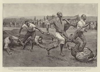 Atletische Sporten in Palapye, Zuid-Afrika, een Spannende Finish van de Hindernisrace